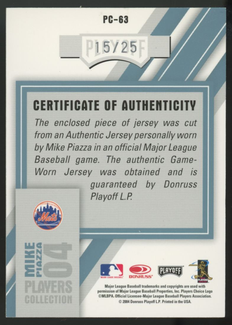 2004 Playoff Honors Mike Piazza Players Collection Platinum Patch /25 #PC-63