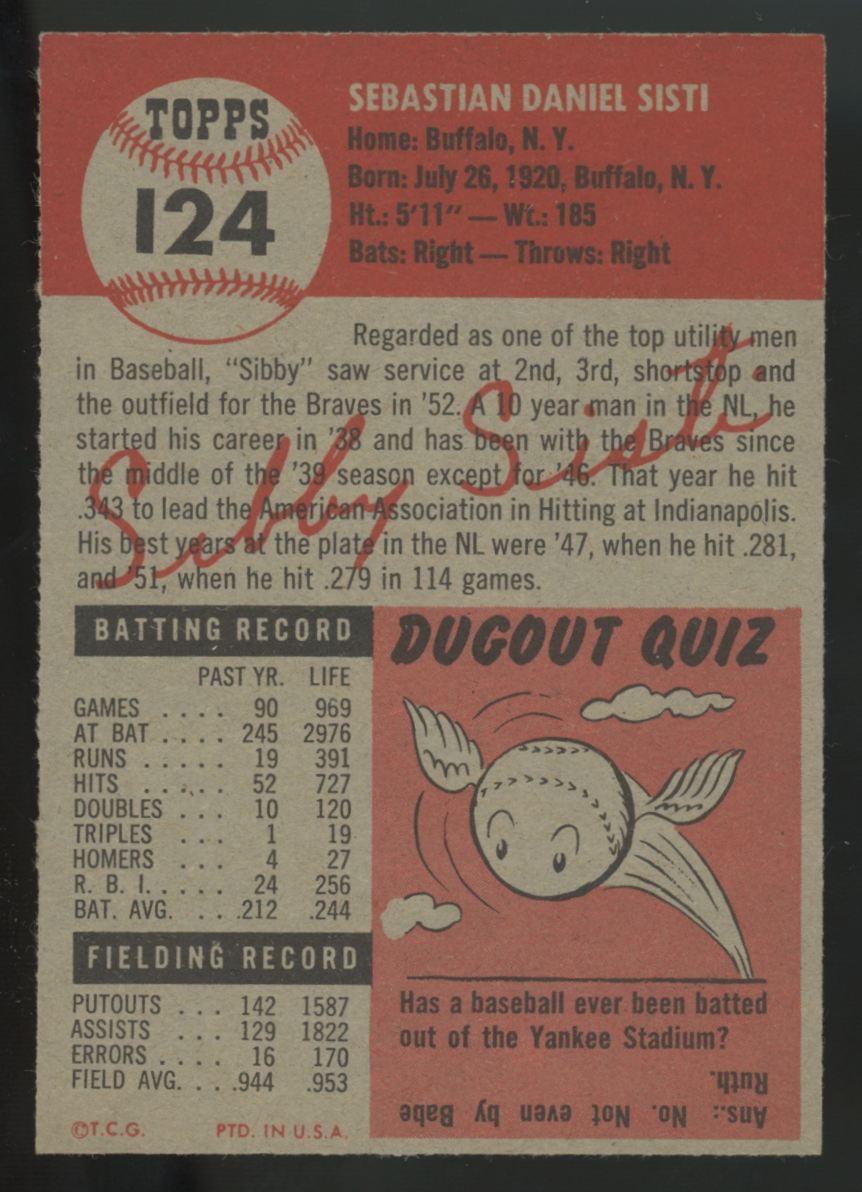 1953 Topps Sibby Sisti #124 EX/MT