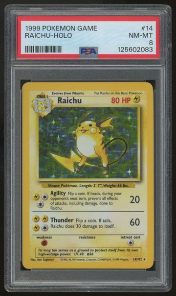 1999 Pokemon Raichu Base Set Unlimited Holo #14 PSA 8 (B)
