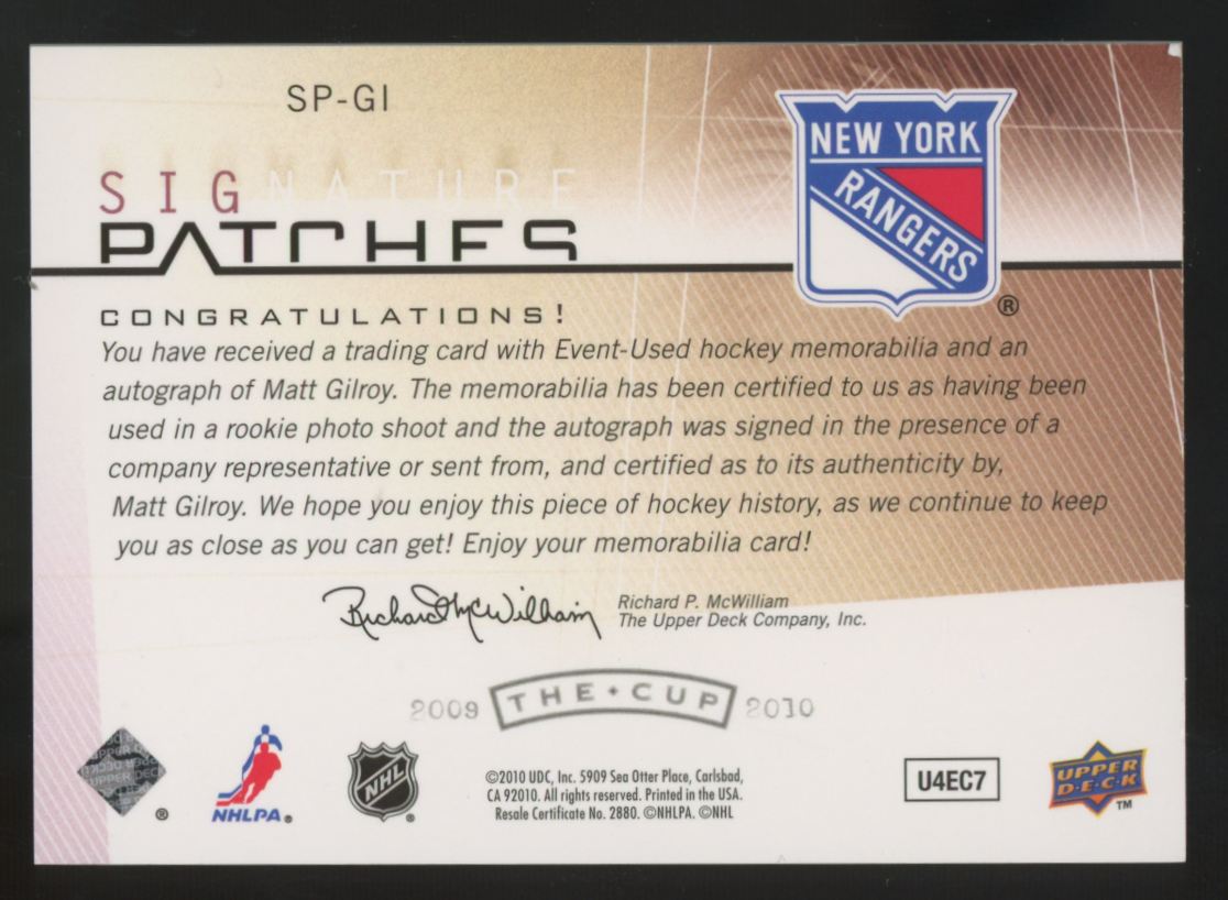 2009-10 Upper Deck The Cup Matt Gilroy Patch Auto /75 #SP-GI
