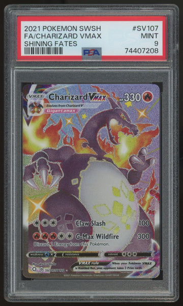2021 Pokemon Charizard VMAX Shining Fates Full Art #SV107 PSA 9 (B)