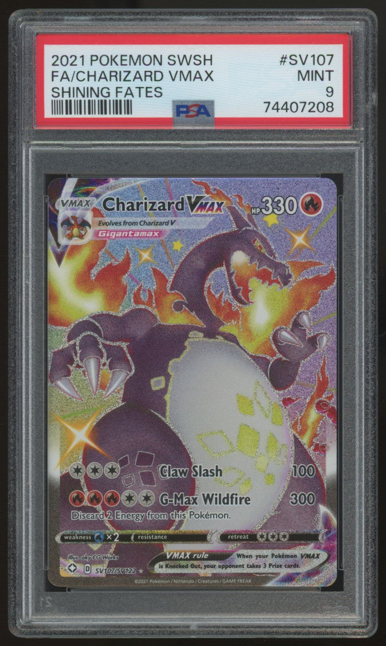 2021 Pokemon Charizard VMAX Shining Fates Full Art #SV107 PSA 9 (B)