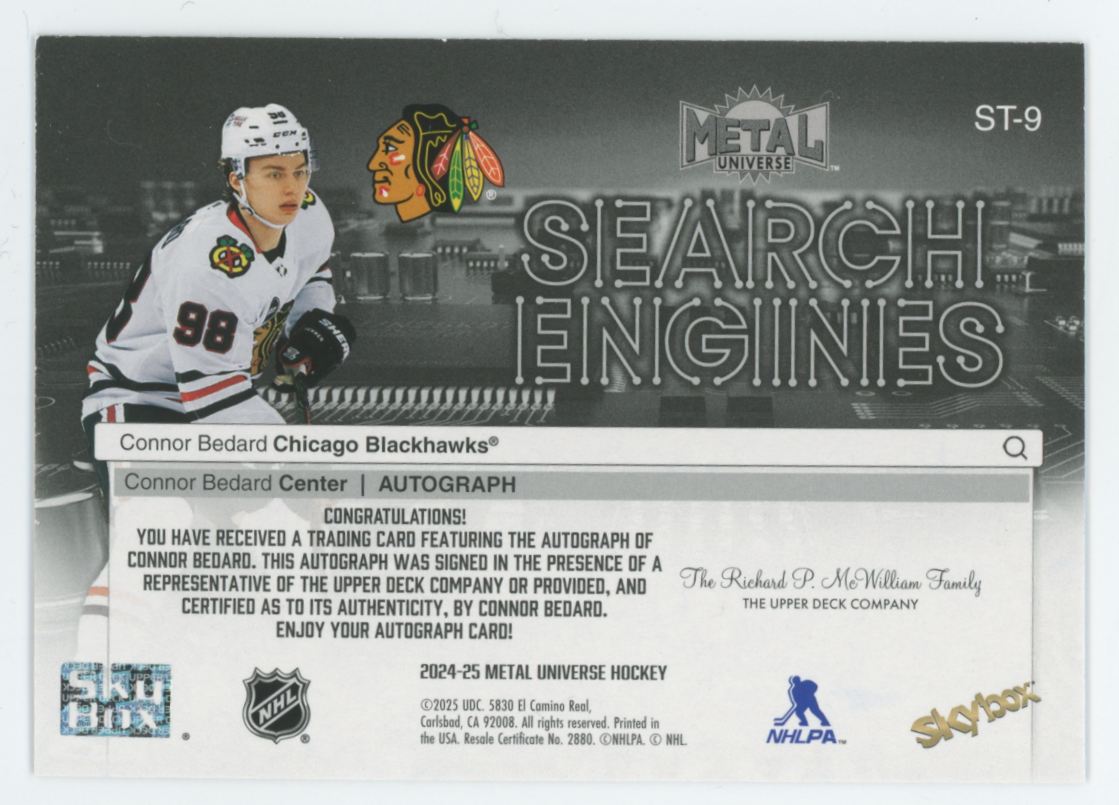 2024-25 Skybox Metal Universe Conor Bedard Search Engines Auto #ST-9