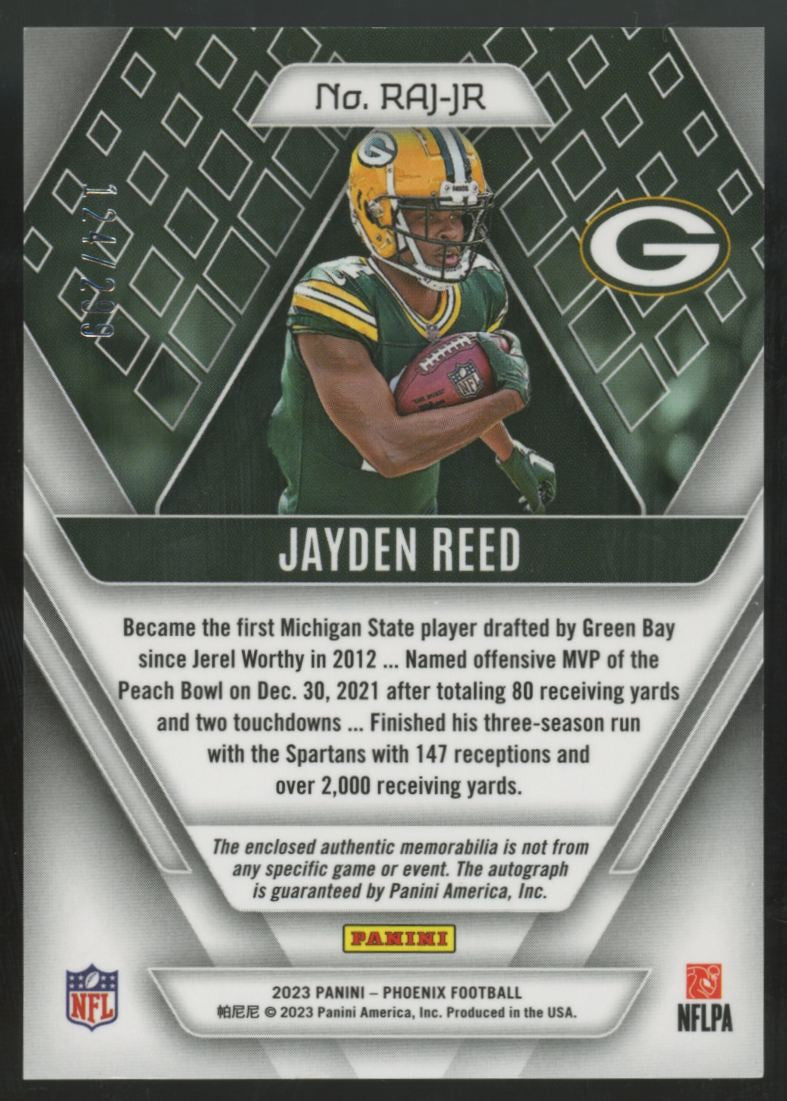 2023 Panini Phoenix Jayden Reed RC Patch Auto RPA /299 #RAJ-JR