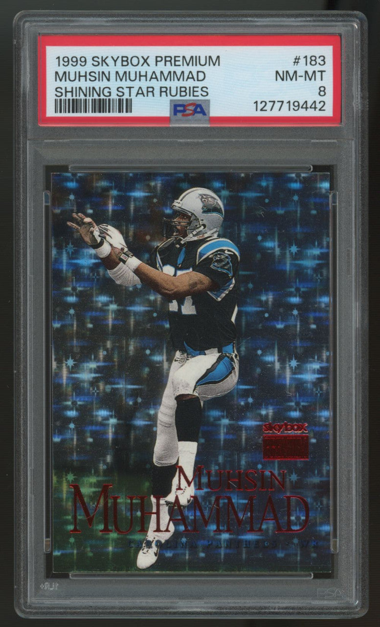 1999 Skybox Premium Muhsin Muhammad Shining Star Rubies /30 #183 PSA 8