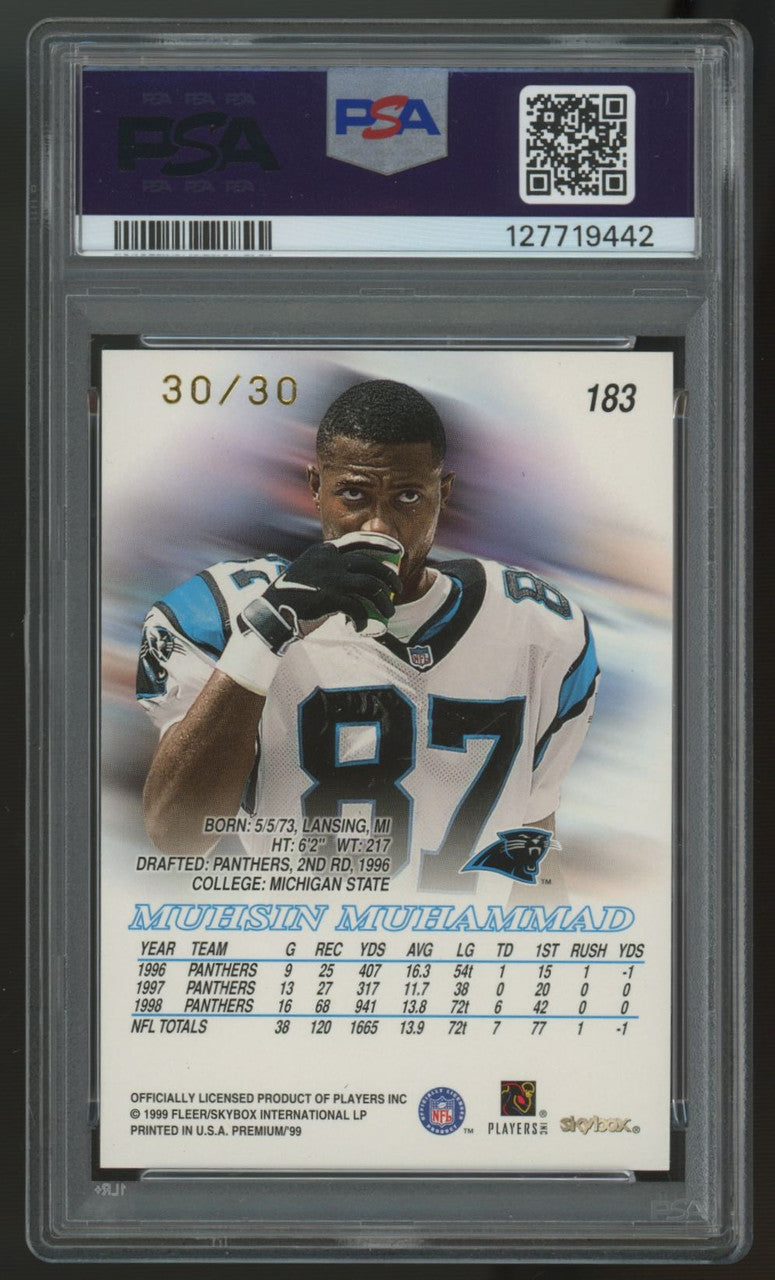 1999 Skybox Premium Muhsin Muhammad Shining Star Rubies /30 #183 PSA 8