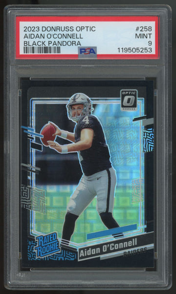 2023 Donruss Optic Aidan O'Connell Rated Rookie Black Pandora /25 #258 PSA 9