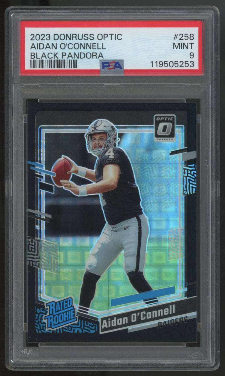 2023 Donruss Optic Aidan O'Connell Rated Rookie Black Pandora /25 #258 PSA 9