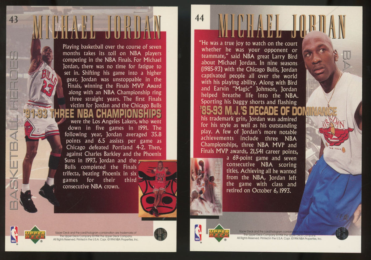 1994-95 Upper Deck Basketball Heroes Michael Jordan Complete Set (10/10) NM