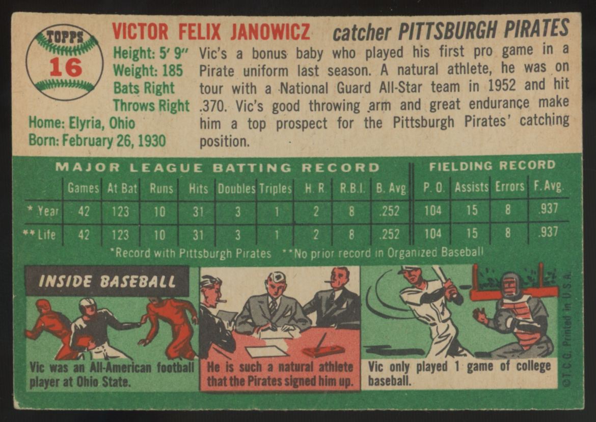 1954 Topps Vic Janowicz #16 EX/MT