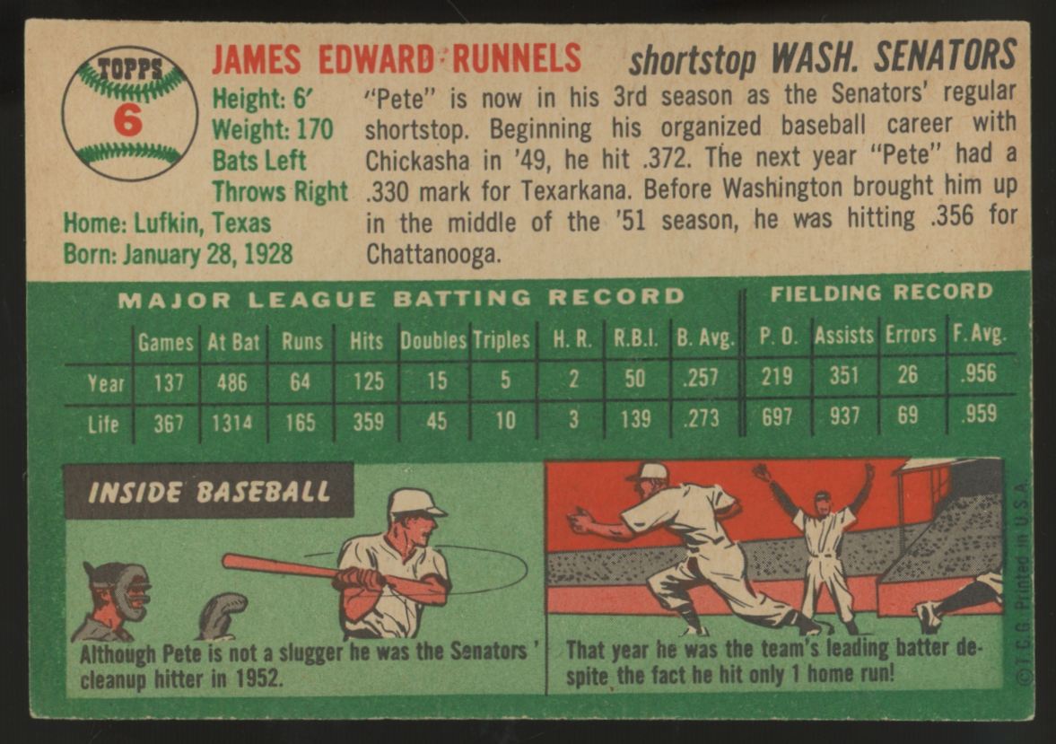 1954 Topps Pete Runnels #6 NM