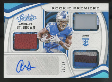 2021 Absolute Amon-Ra St. Brown RC Spectrum Premiere Triple Patch Auto RPA /99