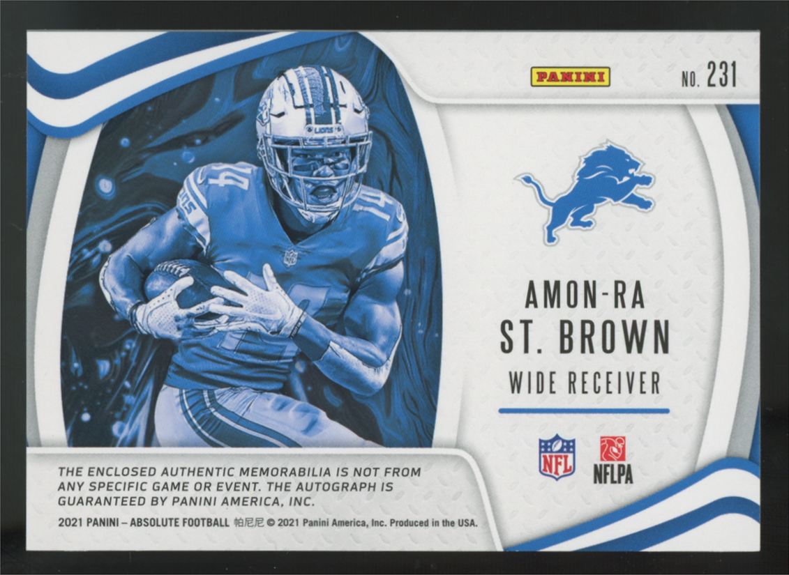 2021 Absolute Amon-Ra St. Brown RC Spectrum Premiere Triple Patch Auto RPA /99