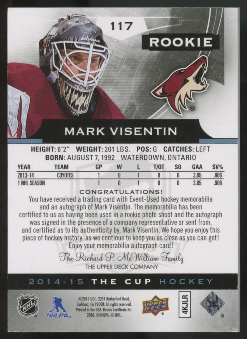 2014-15 Upper Deck The Cup Mark Visentin RC Patch Auto RPA /249 #117