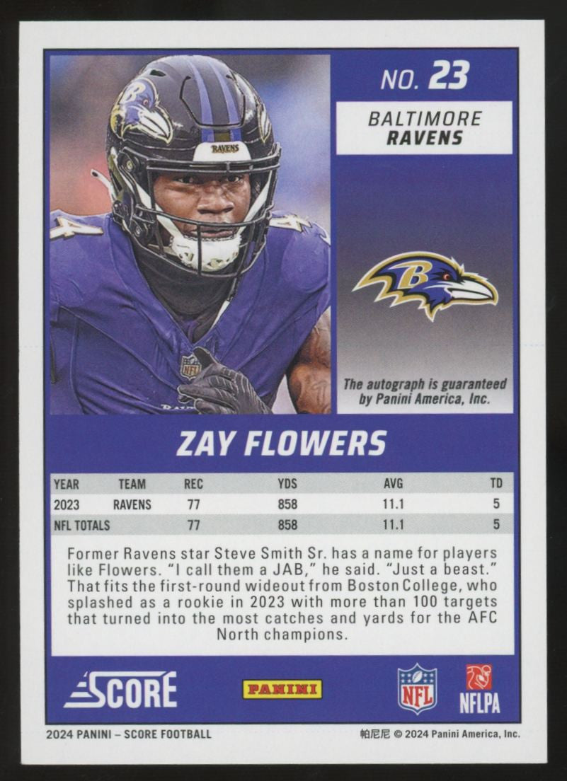 2024 Panini Score Zay Flowers Auto #23