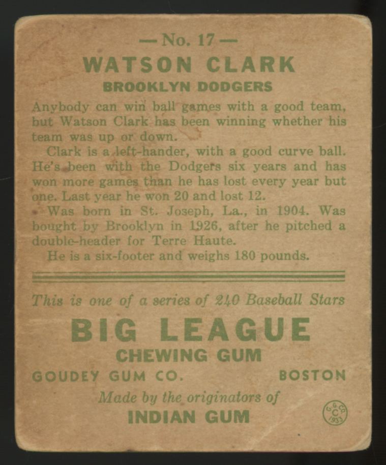 1933 Goudey Watson Clark #17 Poor