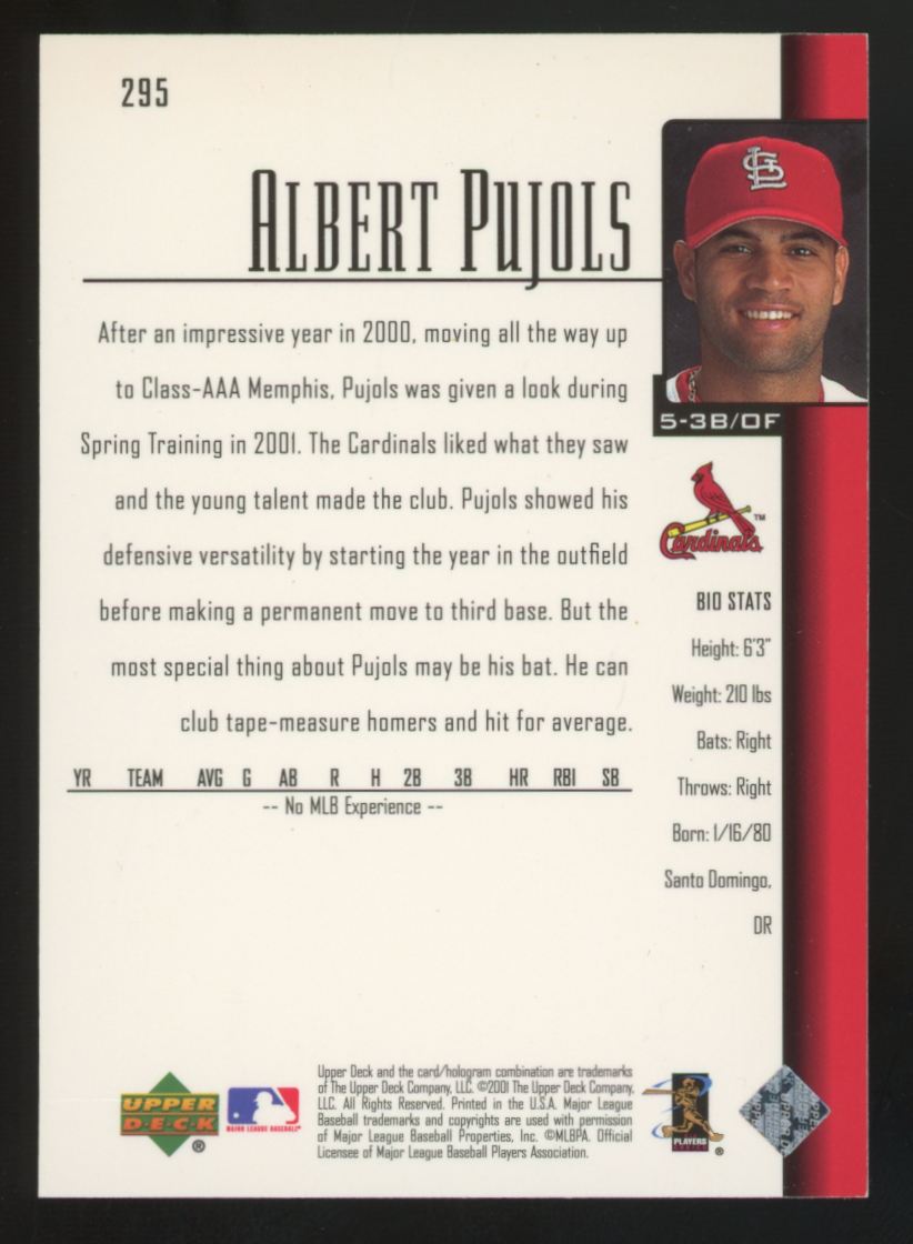 2001 Upper Deck Albert Pujols RC #295 NM-MT