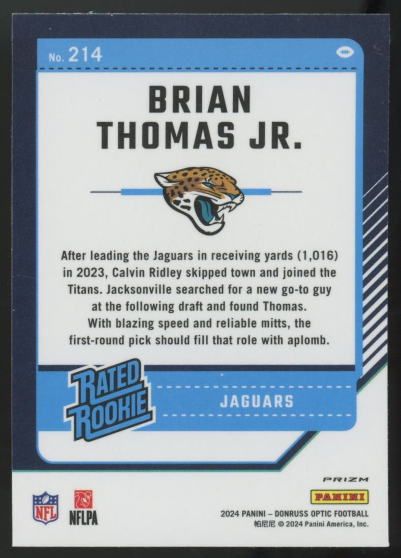 2024 Panini Donruss Optic Brian Thomas Jr. RC Rated Rookie Blue Glitter #214