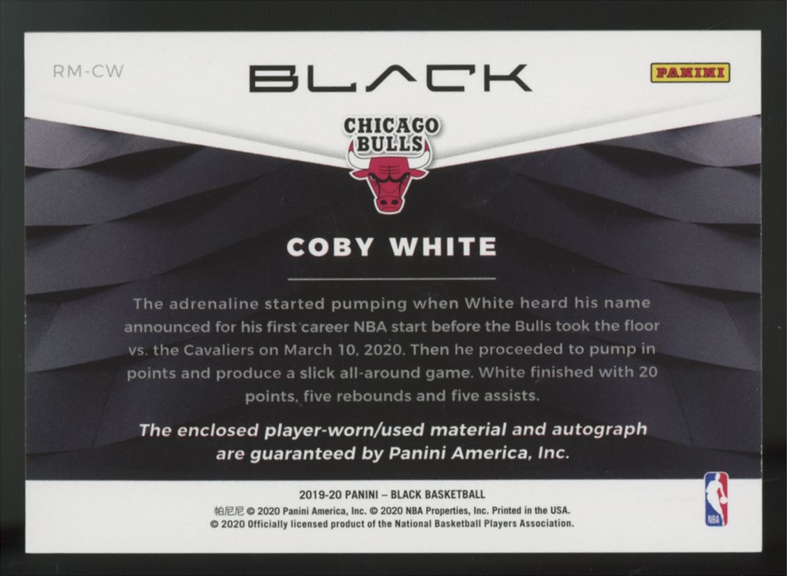 2019-20 Panini Black Coby White RC Dual Patch Auto RPA /49 #RM-CW