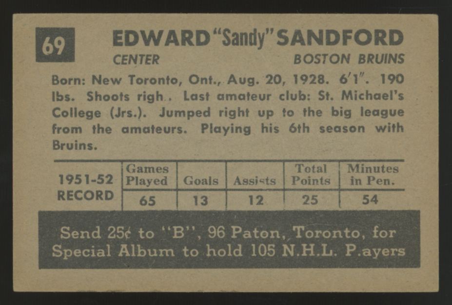 1952-53 Parkhurst Edward "Sandy" Sandford #69 VG