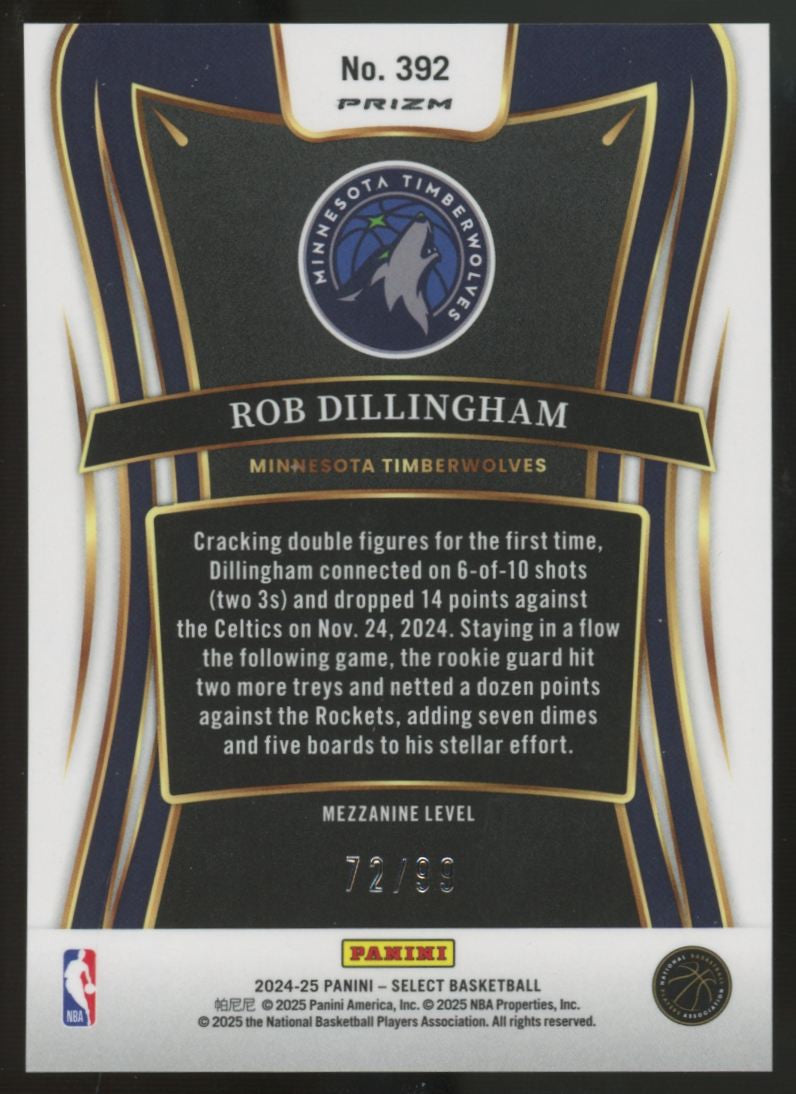 2024-25 Panini Select Rob Dillingham RC Purple Cracked Ice /99 #392