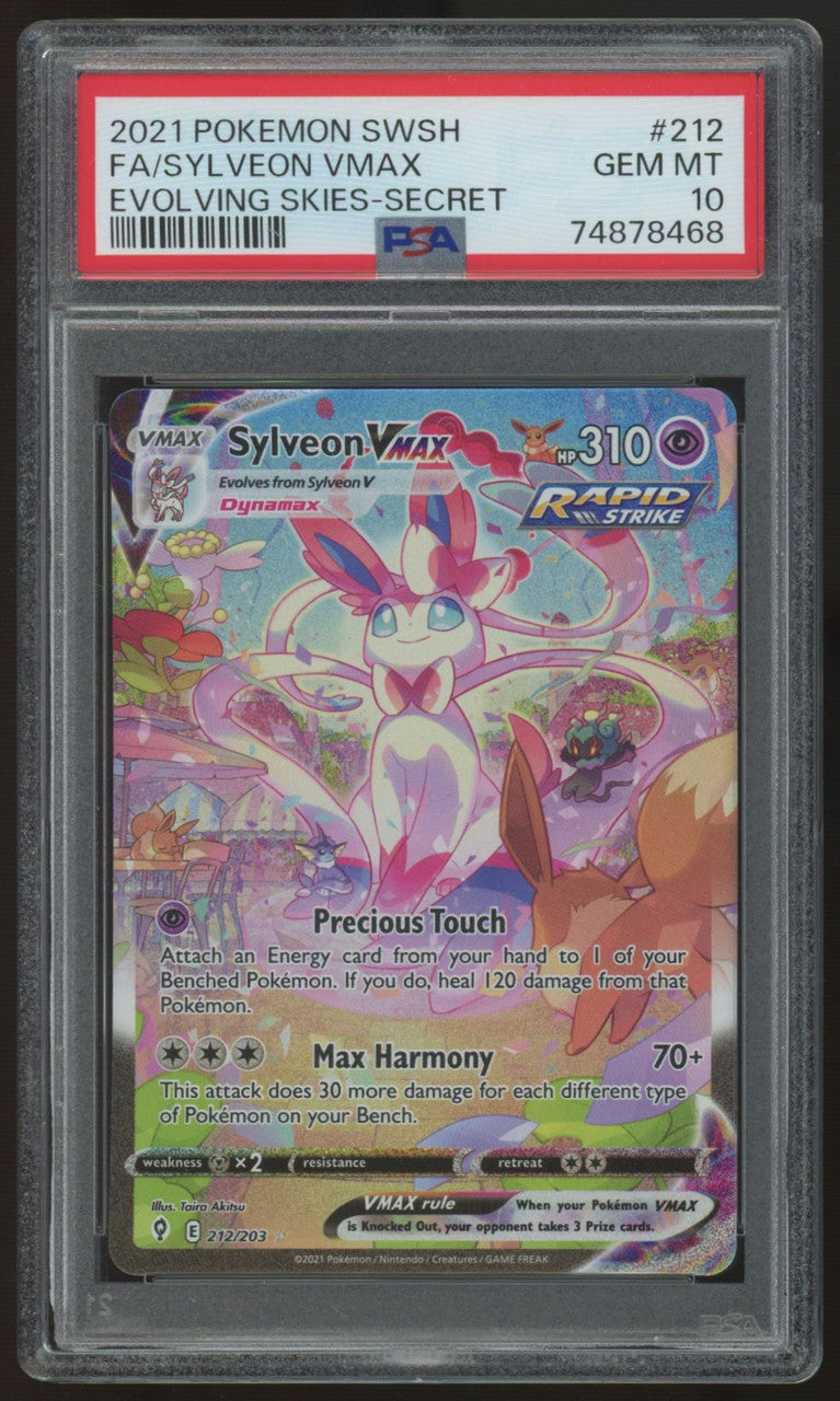 2021 Pokemon Sylveon VMAX Evolving Skies Full Art Secret #212 PSA 10
