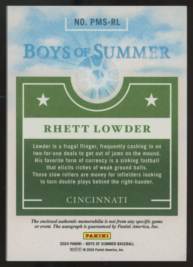 2024 Boys Of Summer Rhett Lowder Prospect Patch Auto /99 #PMS-RL