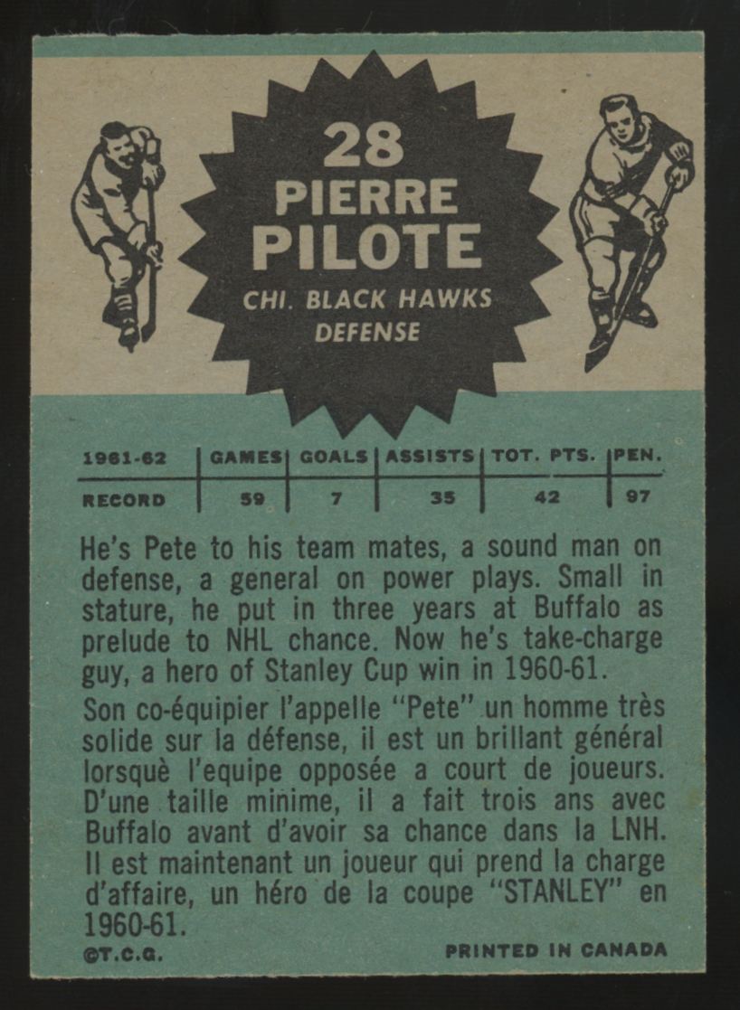1962-63 Topps Pierre Pilote #28 EX/MT