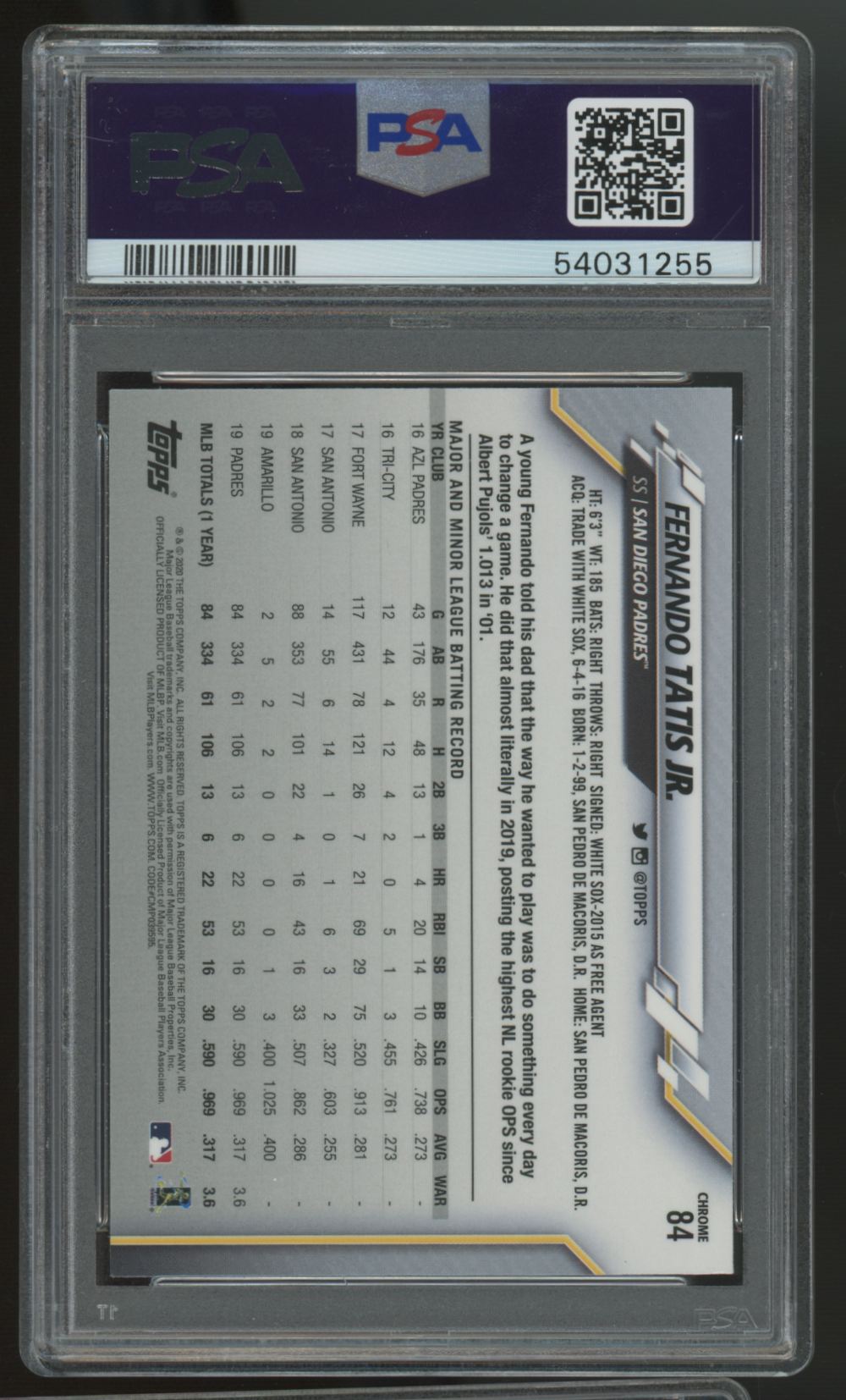 2020 Topps Chrome Fernando Tatis Jr. Gold Cup #84 PSA 10 *255
