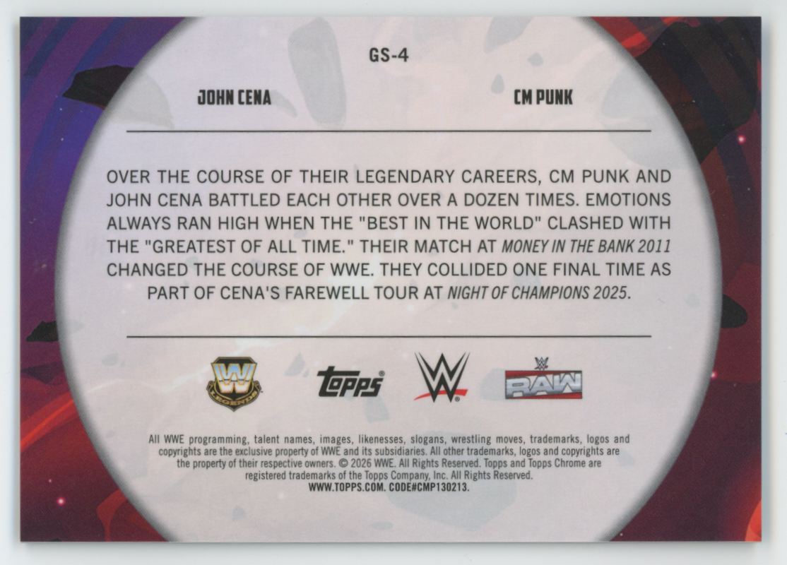 2026 Topps Chrome Cosmic WWE John Cena/CM Punk Orange Galactic Showdown /25