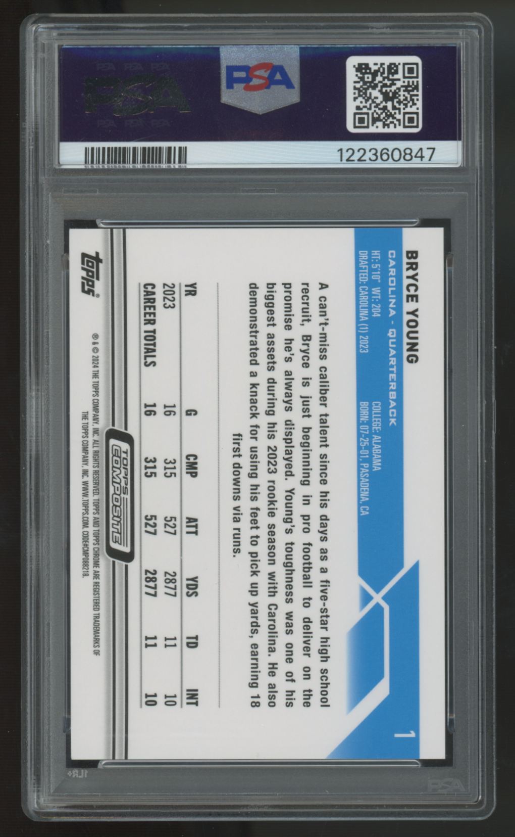 2023 Topps Composite Bryce Young RC Gold Wave Refractor /50 #1 PSA 10