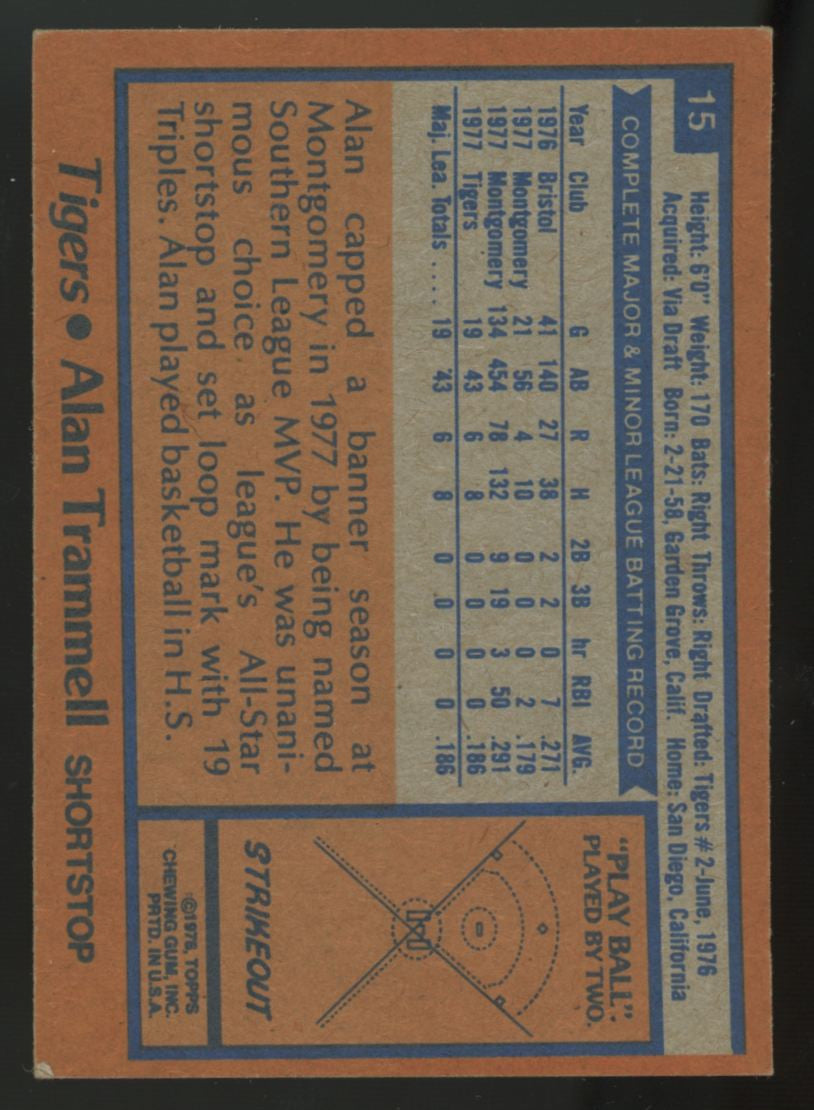 1978 Topps Burger King Detroit Tigers Complete Set Trammell / Whitaker EX/MT-NM
