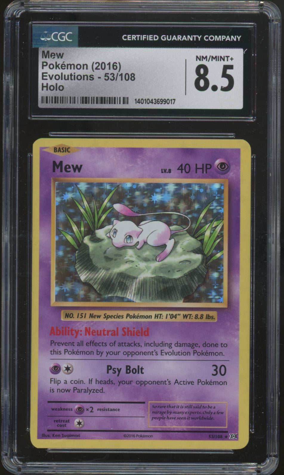 2016 Pokemon Mew Evolutions Holo #53 CGC 8.5