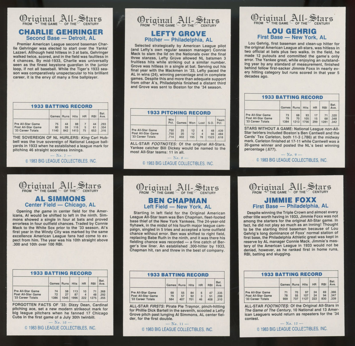 1983 Big League Collectibles Original All Stars Baseball Complete Set (40/40)