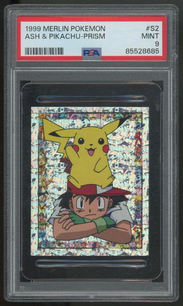 1999 Merlin Pokemon Ash & Pikachu Prism #S2 PSA 9 (B)