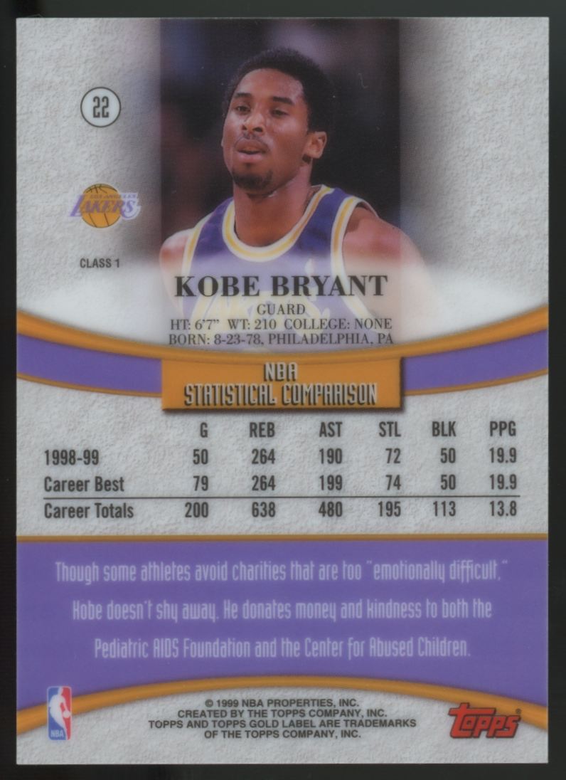 1999-00 Topps Gold Label Kobe Bryant Class 1 #22 "B"