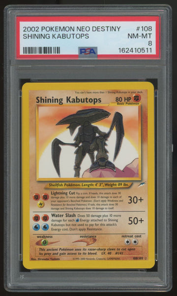 2002 Pokemon Shining Kabutops Neo Destiny Holo #108 PSA 8