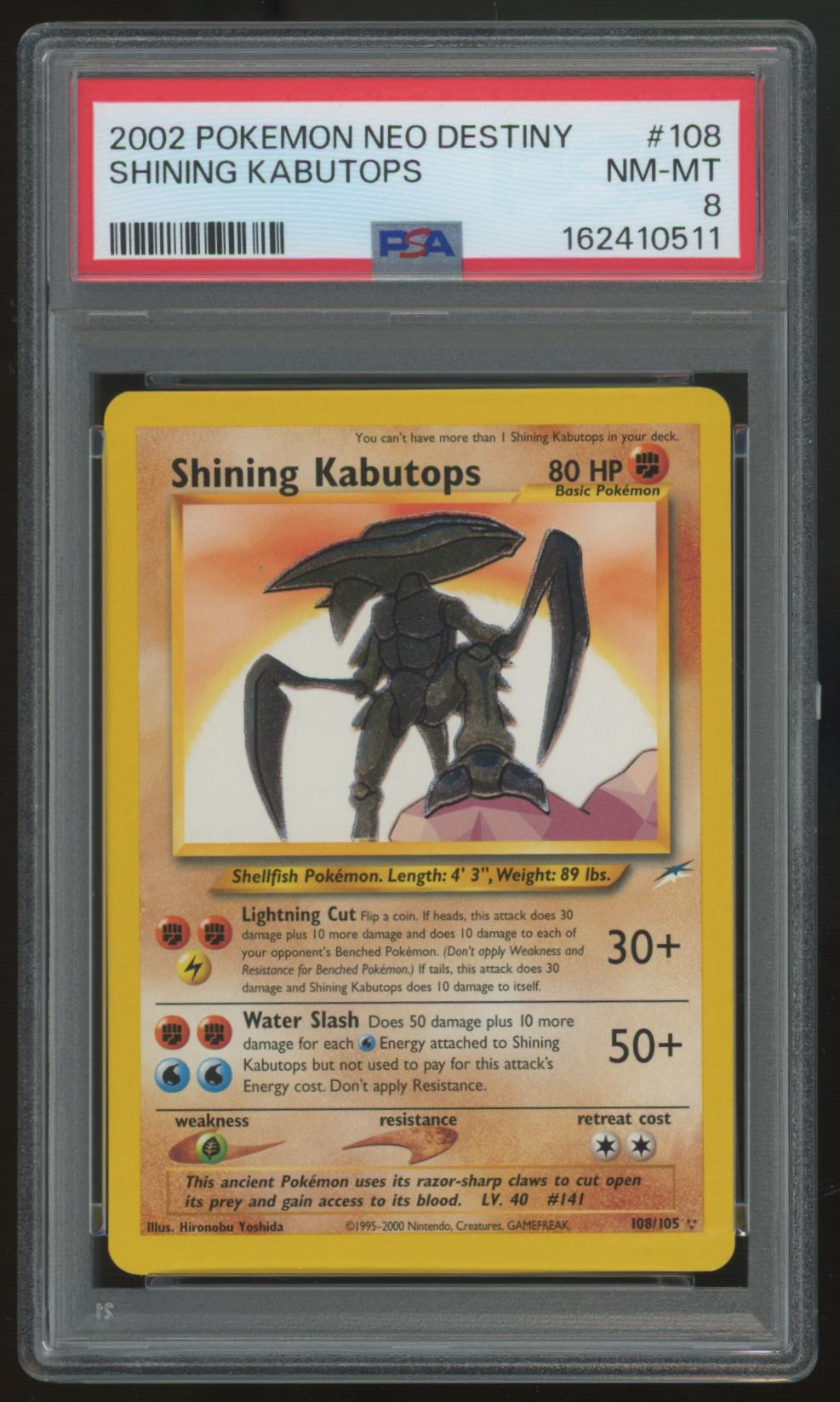 2002 Pokemon Shining Kabutops Neo Destiny Holo #108 PSA 8