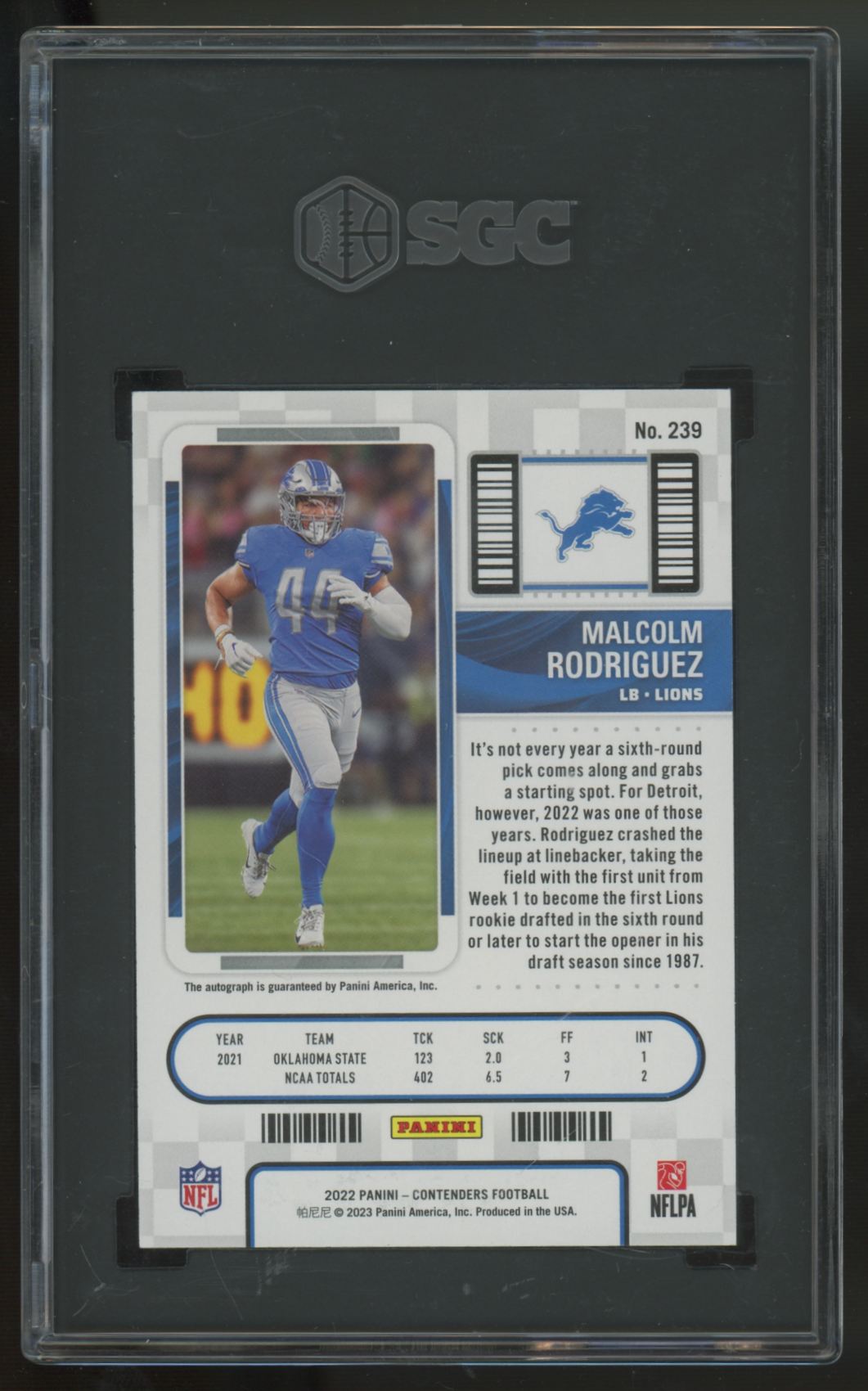 2022 Contenders Malcolm Rodriguez RC Ticket Auto #239 SGC 10 10