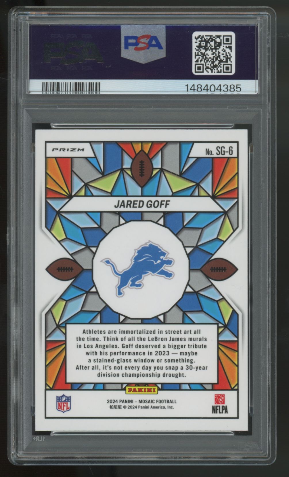 2024 Panini Mosaic Jared Goff Stained Glass Prizm SSP #SG-6 PSA 10