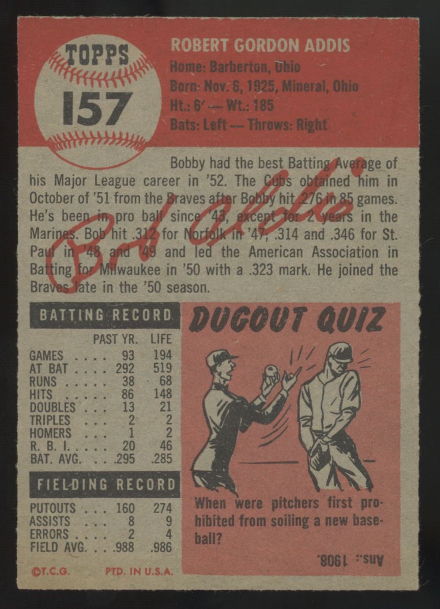 1953 Topps Bob Addis #157 NM