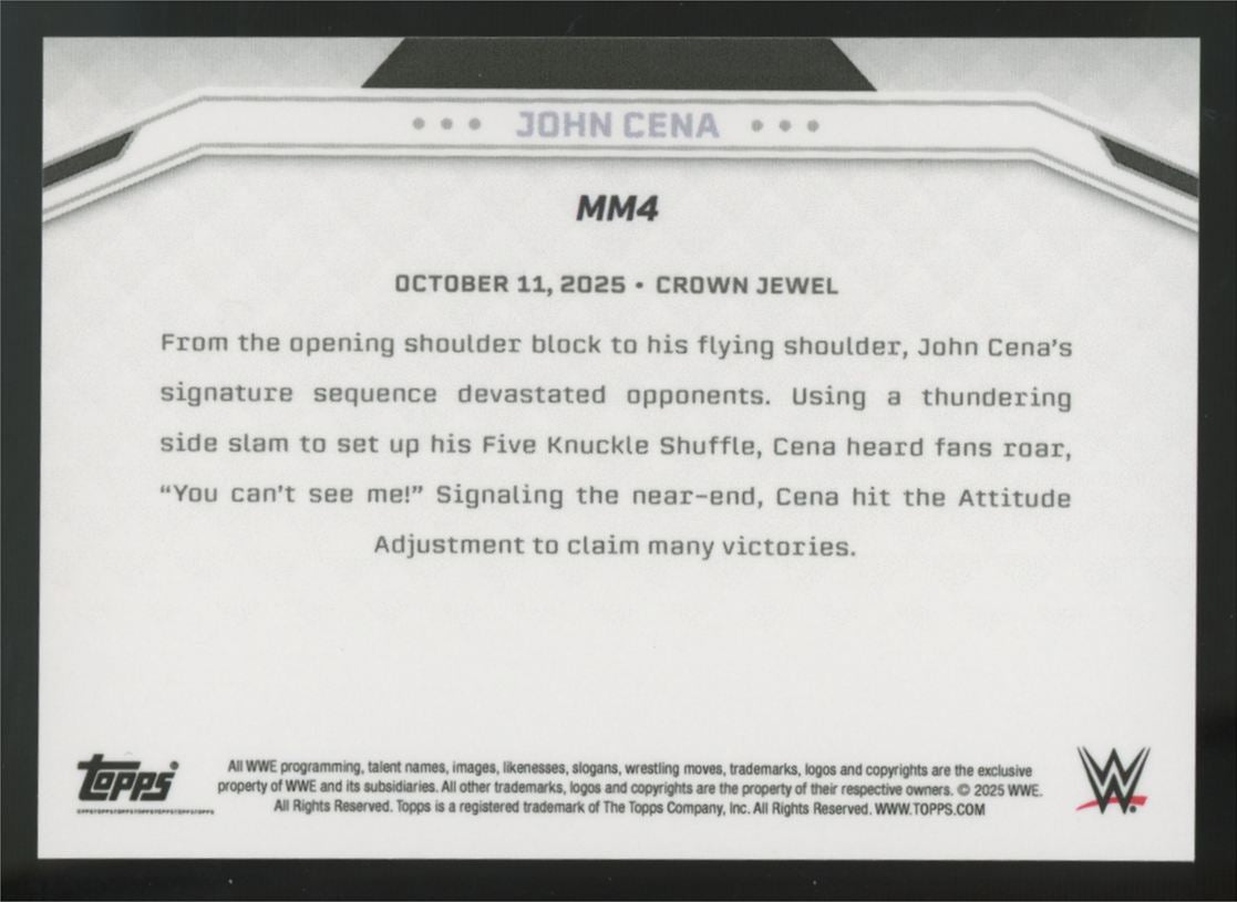2025 Topps John Cena Marquee Moves Five-Knuckle Shuffle Gold Foil /50 #MM4