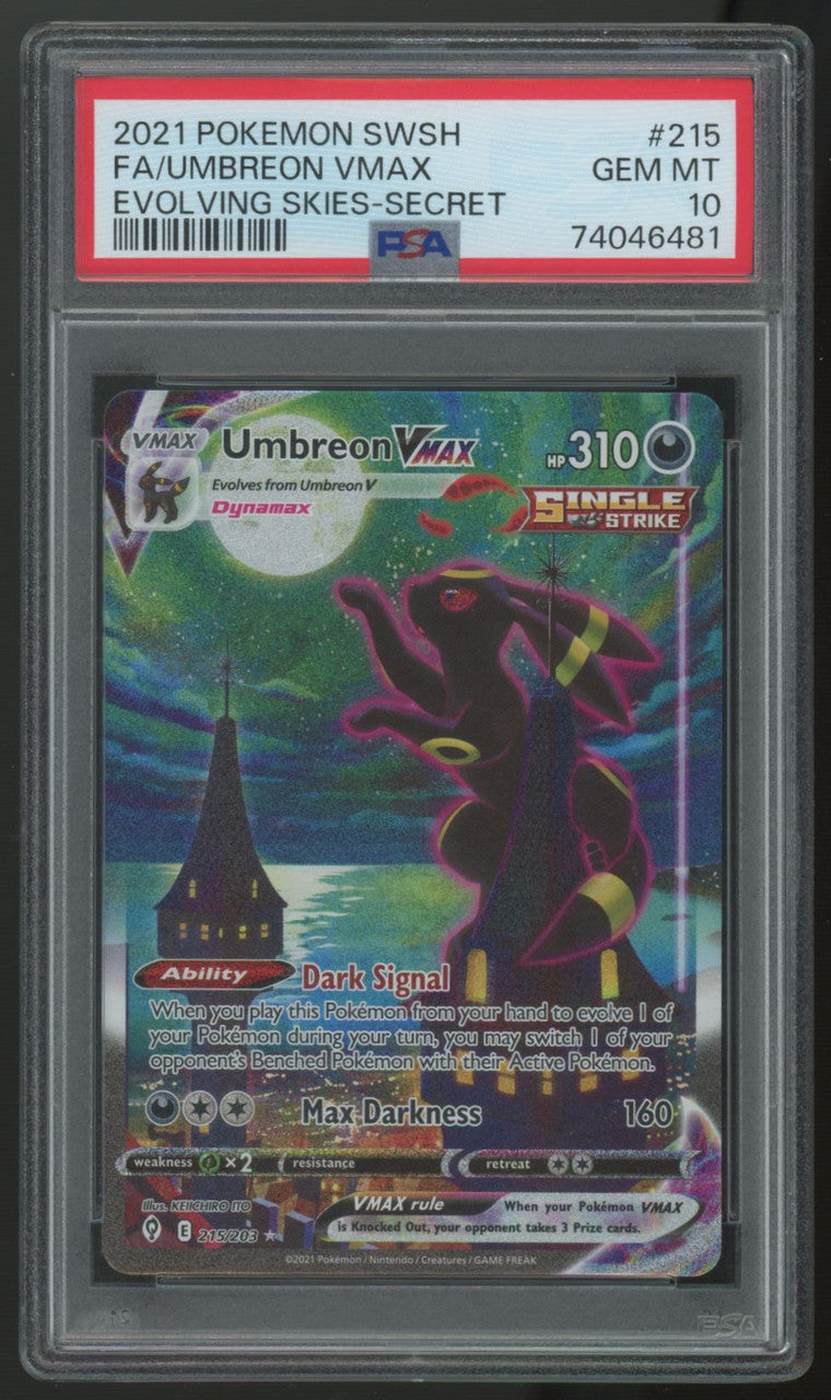 2021 Pokemon Umbreon VMAX Evolving Skies Full Art Secret #215 PSA 10 (C)