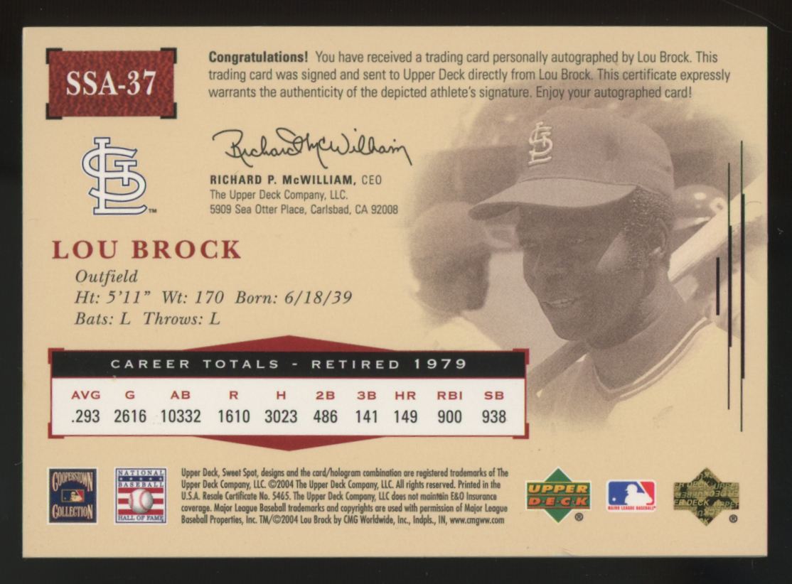 2004 Upper Deck Sweet Spot Classic Lou Brock Inscribed Patch Auto /25 #SSA-37