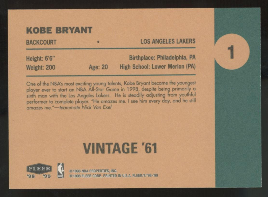 1998-99 Fleer Tradition Kobe Bryant Vintage '61 #1