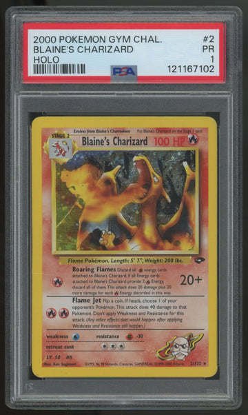 2000 Pokemon Blaine's Charizard Gym Challenge Holo #2 PSA 1