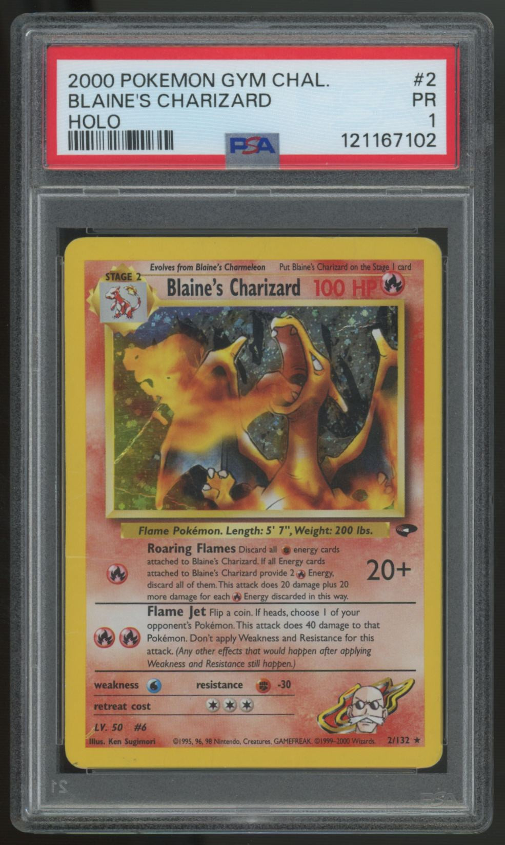 2000 Pokemon Blaine's Charizard Gym Challenge Holo #2 PSA 1