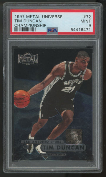 1997-98 Skybox Metal Universe Tim Duncan RC Championship #72 PSA 9