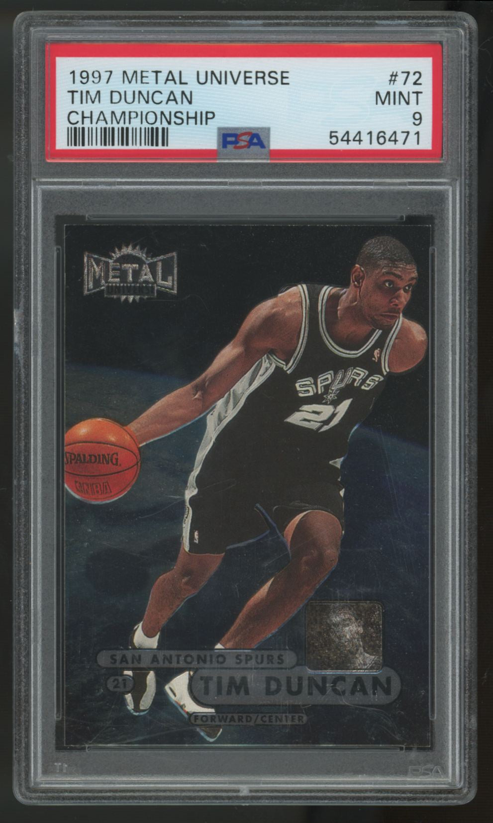 1997-98 Skybox Metal Universe Tim Duncan RC Championship #72 PSA 9