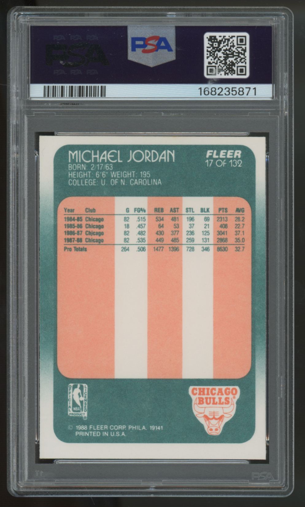 1988-89 Fleer Michael Jordan #17 PSA 8 *871